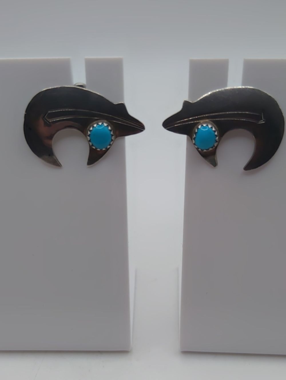 R. Francisco Sterling and Turquoise Spirit Bear Pierced Earrings